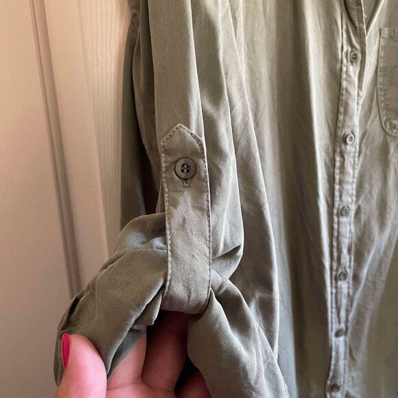 Plus Button Up 3/4 Roll Up Sleeve Top - Picture 2 of 5